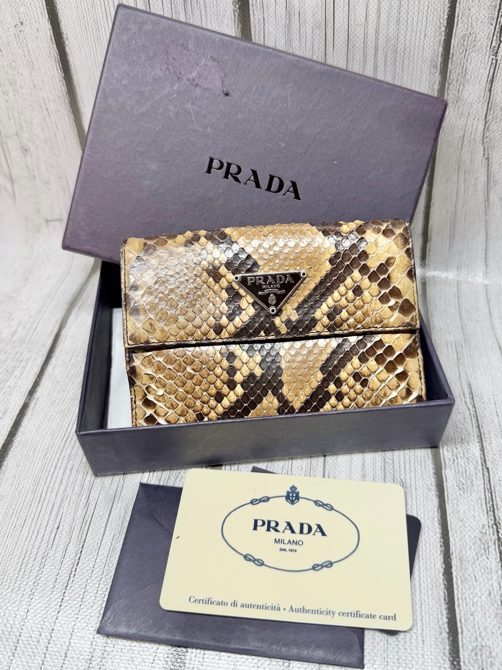 PRE LOVED Prada Brown Python Compact Wallet